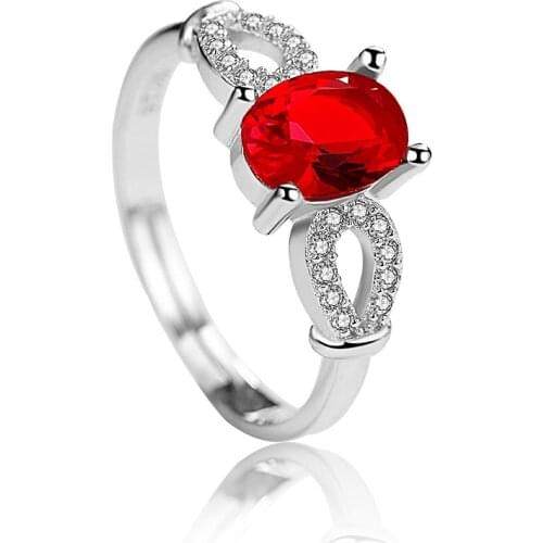 Vintage 925 Silver Jewelry Rings Oval Created Ruby Zircon Gemstones Wedding Band Open Finger Ring for Women Engagement Party