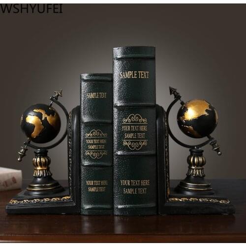 Creative Globe Bookend Resin Figurines Retro Book Stand Model Miniature Ornaments Office Desktop Art Crafts Home Decor