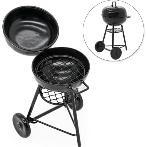 Odoria 1:12 Miniature Metal Black BBQ Grill Kitchenware Garden Outdoor Cookware Kitchen Dollhouse Accessories Doll House Decor