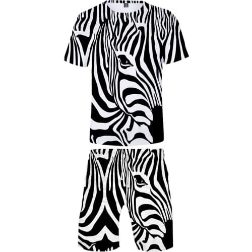 Fashion 3D Zebra Kids Two-piece Sets Casual Boys Girls Popular Animal T shirt+shorts Summer Mens Cool Black+White Suits