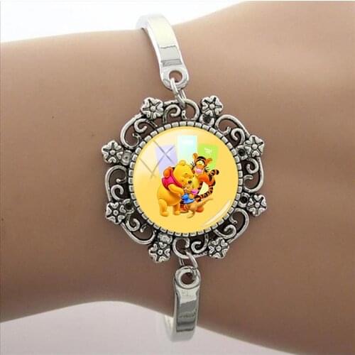 Disney Brand Fashion Winnie The Pooh Bracelet Glass Gemstone Lace Charm Photo Jewelry New Fashion Design High Quality Gift