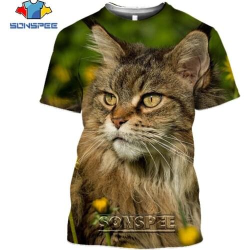 SONSPEE 3D Print Animal Maine Coon Longhair Cat Mens T-shirts Harajuku Casual Plus Size Streetwear Women Man Tees Tops Shirt