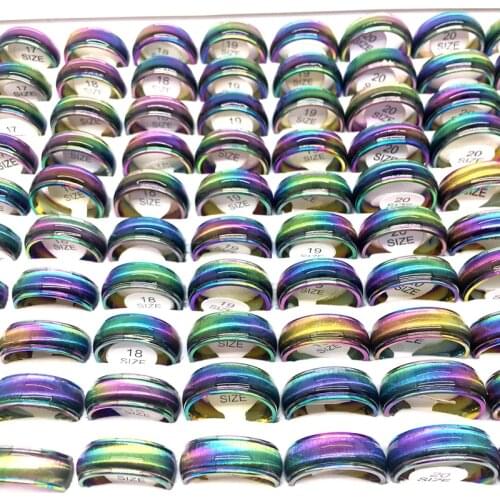 Wholesale 50pcs/Lot Mens Womens Rings Fashion Multicolored Blue Color Stainless Steel Band Jewelry Party Gifts High Quality