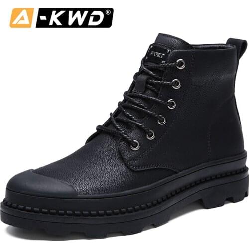 2019 Fashion Pu Leather Boots With Fur Winter Men Boots High Top Tooling Shoes Autumn Single Ankle Boots Black Men Winter Boots