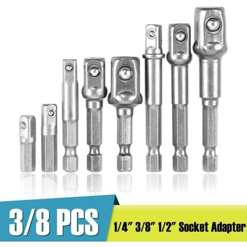 3/8PCs Socket Adapter Set 1/4" 3/8" 1/2" Hex Shank Impact Driver Bit Set for Electric Screwdriver Air Screw Extension Drill Bits