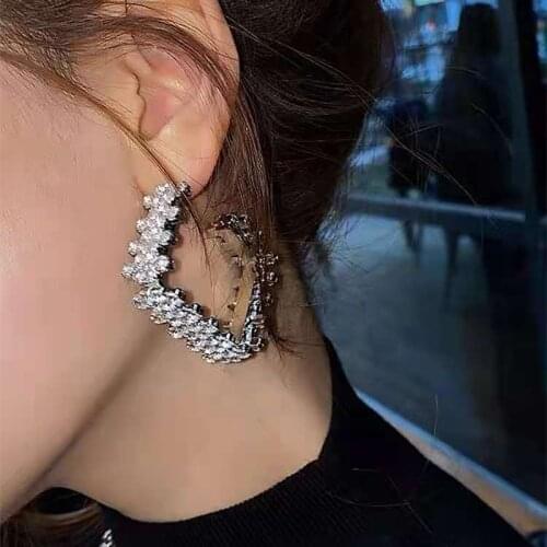 New Arrival Shiny Rhinestone Square Women Hoop Earrings Jewelry Trendy Maxi Girls' Big Circle Collection Earrings Accessories