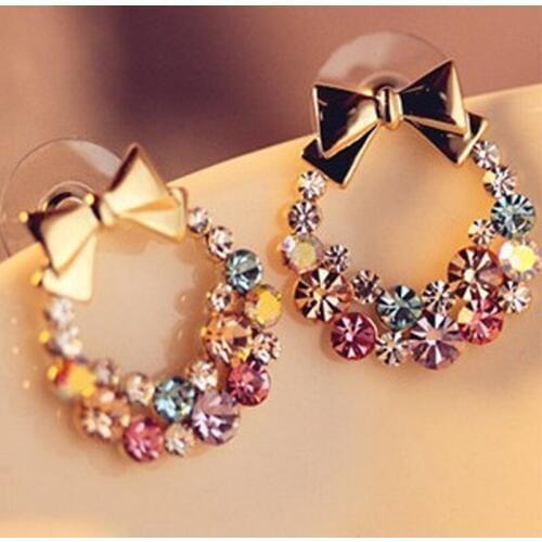 New Fashion Designer Jewelry Colorful Rhinestone Imitation Pearl Butterfly Bow Stud Earrings for Women Gift Pendientes Brincos