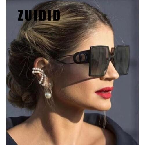 ZUIDID Square Sunglasses Women Vintage Retro Big Frame Sun Glasses Female Eyeglasses Plastic Frame Clear Lens UV400 Shade