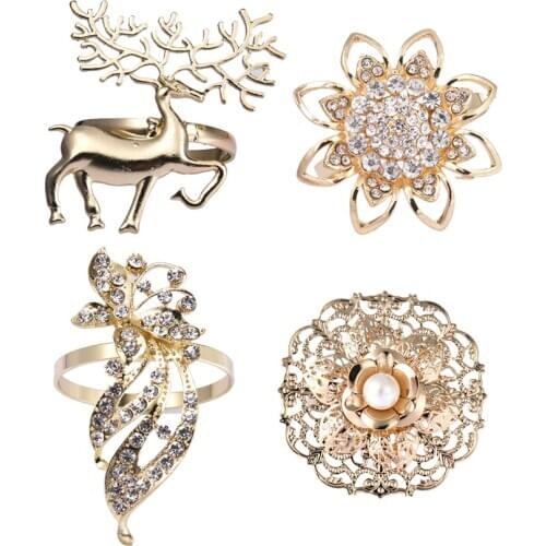 Hotel Napkin Ring Napkin Holder Round Flower Pearl Napkin Buckle Christmas Wedding Party Napkin Circle Decoration For Home 4