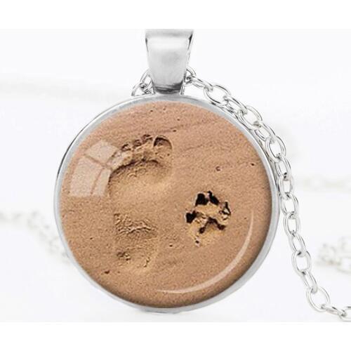 SUTEYI Lover Crystal Necklace Glass Footprint Dog Paw Pendant Personality Print Picture Necklaces Jewelry Gift Valentines Day