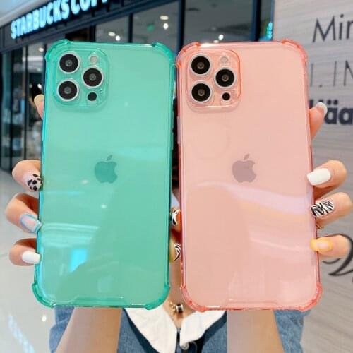 Candy Color Transparent Phone Case For iPhone 12 11 Pro Max X XR XS Max 7 8 Plus SE 2020 Shockproof Bumper Soft TPU Back Cover