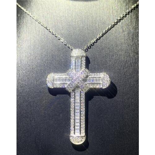 Luxury Cross Pendant Necklace 925 Sterling silver AAAAA Cz Stone Lovers Long Cross Pendant for Women Men Party Wedding jewelry