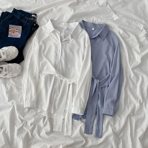 Long-sleeved Shirt 2021 Spring New Womens Korean Style Niche Design Sense Irregular Loose All-match Blouse Woman Tops