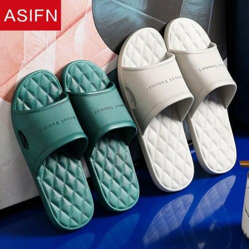 ASIFN 2021 New Bathroom Women Slippers Simple Summer Slides Non-slip Couple Ins Style Sandals Bedroom Ladies Indoor Men Shoes