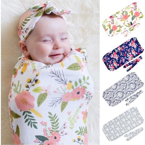 Newborn Baby Girls Boys Sleeping Bags Cartoon Floral Soft Nightgown Sleeping Bag Cocoon with Matching Knotted Bow Headband