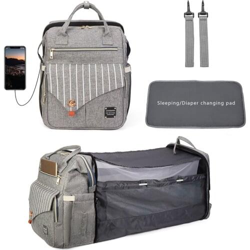 Lequeen Baby Diaper Bag Bed Backpack For Mom Maternity Bag Portable Stroller Nappy Bag Large Capacity Folding Crib Nursing Bag