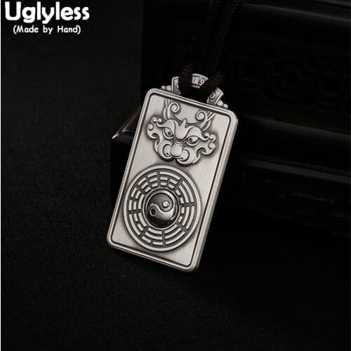 Uglyless 100% Real Solid 999 Pure Silver Buddhism Animal Pendants Necklaces With Rope Chains Spinning Thai Silver Square Jewelry