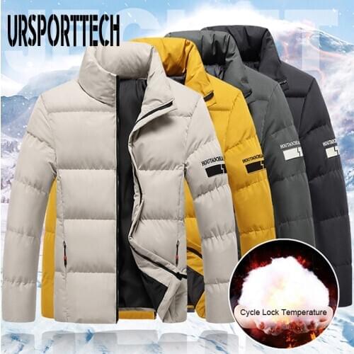 URSPORTTECH High Quality Winter Jacket Men Parkas Coats Brand Mens Solid Color Casual Jacket Warm Thick Parka Coat Male Outwear