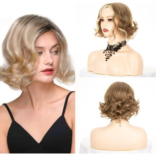 Short Natural Wavy Wig Blonde Synthetic Vintage Cosplay Party Wig Lolita Style Light Butterscotch Short Finger Wavy Flapper Hair