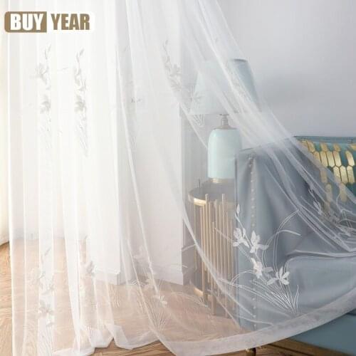 Orchid Embroidered White Tulle Curtains for Window Balcony Living Room Finished Curtain