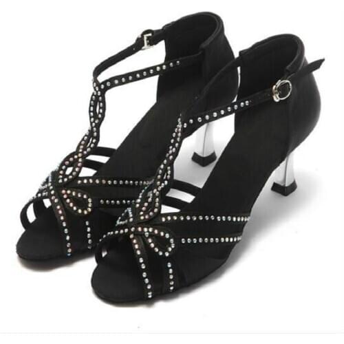 5.5cm 8.5cm Heel Satin Rhinestones Latin Dance Shoes Ballroom Dance Shoes for Women Metal Heel Performance Shoes for Ladies