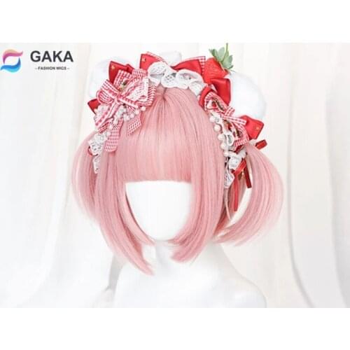 GAKA Lolita Style Bob Hairstyle Synthetic Hair Short Straight Pink Cosplay Wig with Bangs for Women