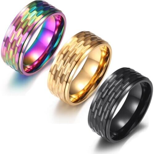 Honeycomb Ring Colorful Rainbow Bee Honey Comb Ring Jewelry Women Men Stainless Steel Black Matte Gold Color Hip Hop Jewellery