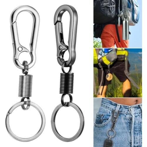 1PC Stainless Steel Spring Keychain Climbing Hook Car Keychain Simple Strong Carabiner Shape Key Chain Rings Accessories