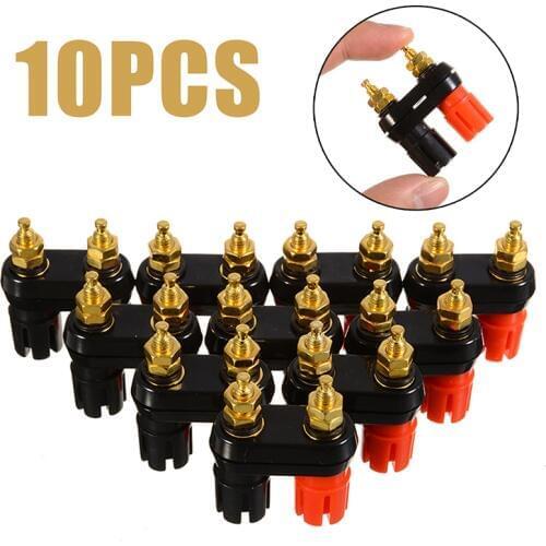 10Pcs Terminal Binding Post Red Black Connector Amplifier Dual 2-way Banana Speaker Binding Post Plug Jack 24k Gold plated