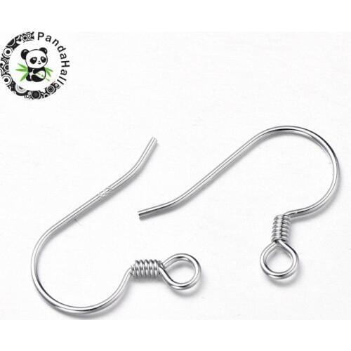 10pcs Sterling Silver Findings earring hooks Clasp Accessories For Women Jewelry Making, 14mm, hole: 1.5mm; pin: 0.5mm F70