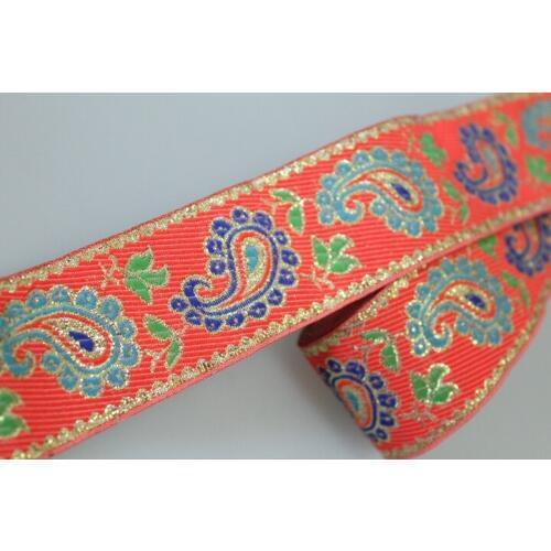 10 yards/lot Woven Jacquard Ribbon 4cm paisley pattern in orange color for Garment accessories YH-9754