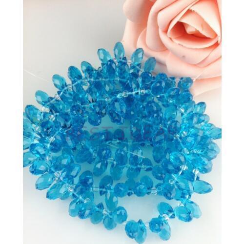 100pcs 6mm x 12mm Sku Blue Quartz Faceted Crystal Glass Teardrop Beads Crystal Jewelry Loose Beads DIY free shipping