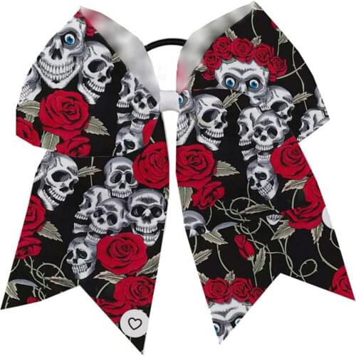 NEW 7.5Inch Halloween Cheer Bow Glitter Pumpkin Printed Ribbon Cheerleading Hairbows Girls Halloween Party Hair Accessories