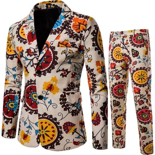 2019 Men National Style Print Two Pieces Set Men Blazer and Pants African Suit Jacket Festive African Men Clothing for Men Suits