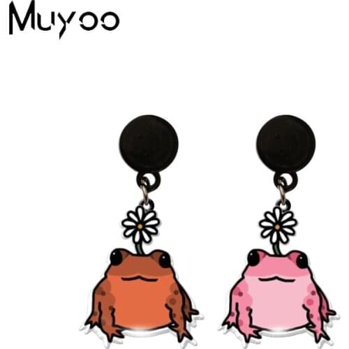 2021 New Colorful Frog Toad with Mushroom Flowers Handcraft Acrylic Epoxy Resin Drop Dangles Gifts for Kids