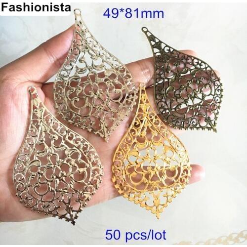 50 pcs Huge Waterdrop Shape Pendant 49*81mm Metal Filigree Hollow Charms,Gold-Color,Steel,Bronze,Metal Stamping Crafts