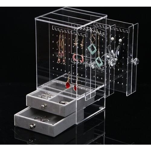 Acrylic Jewelry Jewelry Display Box Jewelry Holder Makeup Rings Jewelry Necklace Earring Storage Organizer Box With 2 Drawers