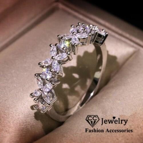 CC S925 Silver Rings For Women Single Row Cubic Zirconia Trendy Fine Jewelry Bridal Wedding Ring Bijoux Drop Shipping CC3118