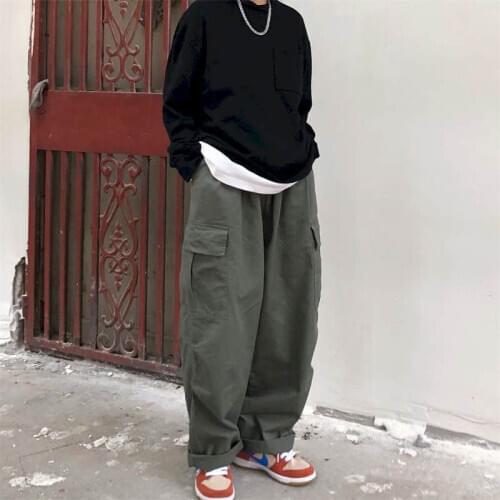 Spring Autumn Harajuku Cargo Pants Mens Overalls Vintage Casual Streetwears Unisex Wide Leg Straight Pants Loose Clothing