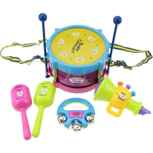 5Pcs Children Drum Trumpet Toy Music Percussion Instrument Band Kit Early Learning Educational Baby Kids Gift