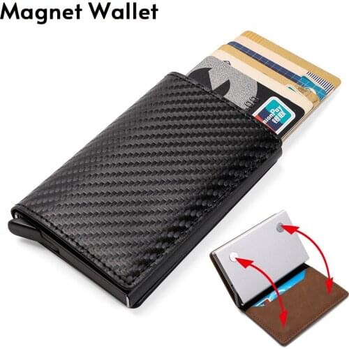 Carbon Fiber Card Holder Wallet Rfid Money Purses Slim Mini Man Magnet Leather Wallet with Note Compartment