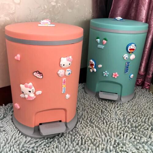 Girl Heart Cartoon Trash Can Cute Foot on Big Trash Can Household Kitchen Living Room Toilet with Lid Silent Push-type Storage