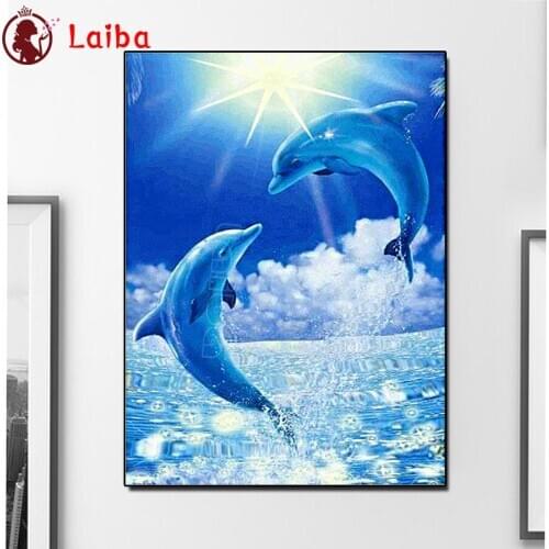 Two dolphins pattern DIY diamond painting cross stitch diamond mosaic diamond embroidery full square/round drill handmade,decor