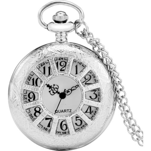 Elegant Silver Vintage Quartz Pocket Watch Women Men Pendant Necklace Chain Retro Antique Watches Gift for Dad Boyfriend Relogio
