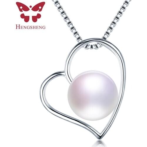 HENGSHENG Trendy Jewelry 925 Sterling Silver Heart Pendant Necklace Natural Freshwater Pearl Necklace Lovely Girl