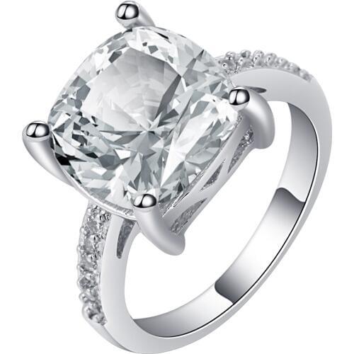 UFOORO Classic 3.5 Ct Square Large Crystal Ring For Women Wedding Romantic Silver Filled Zircon Engagement Jewelry Size 6-10
