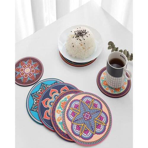 Creative Pattern Round Drink Coasters Silicone Heat Resistant Pads Cute Cup/Pot Holder Place Mats Kitchen Supplies