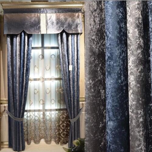 European-Style Light Luxury Simple Modern Thicken Cotton Chenille Jacquard Blue High-End Curtains for Living Room Bedroom