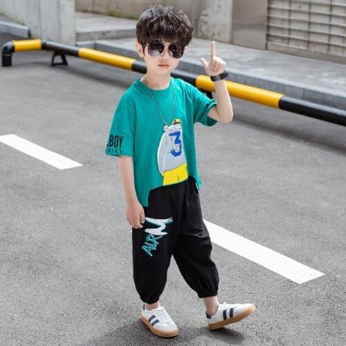 Personality Spring Summer Childrens Clothes Suit Boys T-Shirt + Pants 2pcs/Set Teenage Top Sport Costume For Kids Streetwear