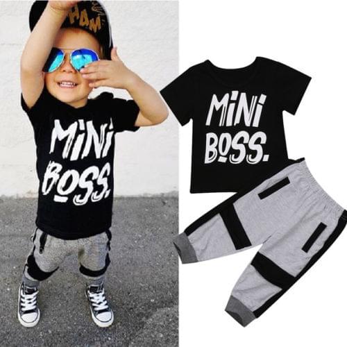 Fashion Toddler Kids Baby Boy Cotton Letter Short Sleeve T-shirt Tops Pants 2Pcs Outfits Sets Summer Clothes 1-6T